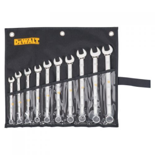 10 Piece Combination Wrench Set, Metric, Polished Chrome, 13° Offset Box End, 15° Offset Open End