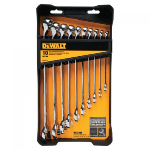 10 Piece Combination Wrench Set, SAE, Polished Chrome, 15° Offset End
