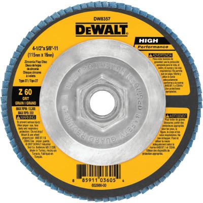 DEWALT High Performance Type 27 Flap Discs, 4 1/2 in, 60 Grit, 5/8 Arbor, 13,300 rpm