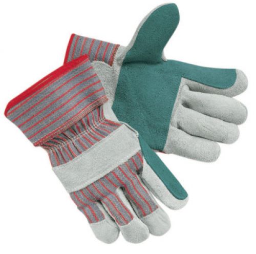 Industrial Standard Shoulder Split Gloves, Large, Leather, Gray w/Red Stripes