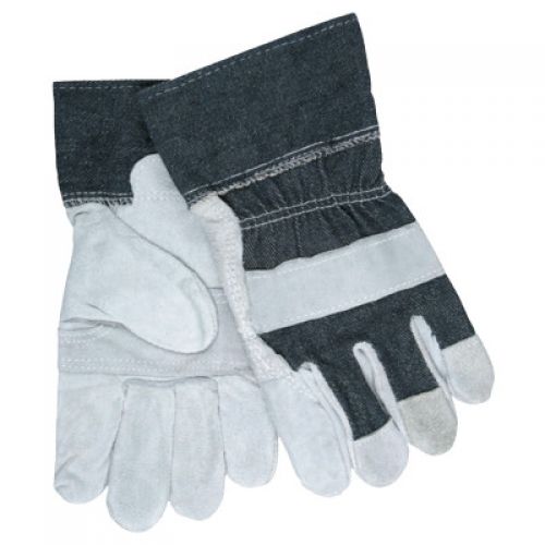 Economy Leather Patch Palm Gloves, Large, Split Cowhide, Gray/Blue
