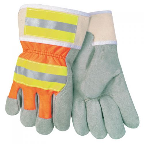 Luminator Leather Palm Gloves, Large, Leather/Nylon, Orange/Gray