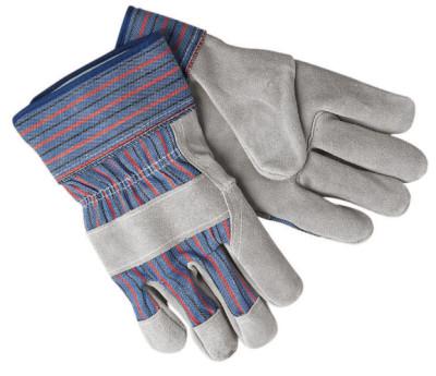 Select Shoulder Split Cow Gloves, Large, B Select Cowhide, Blue w/Red Stripes