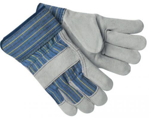 Select Split Cow Gloves, Large, Blue Fabric w/Yellow Stripes