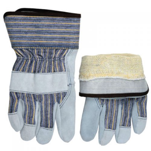 DuPont Kevlar Lined Gloves, Large, Blue/Yellow/Black Striped Fabric/Gray Leather