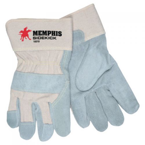 Sidekick Double Select Side Leather Gloves, Medium, Gray/White