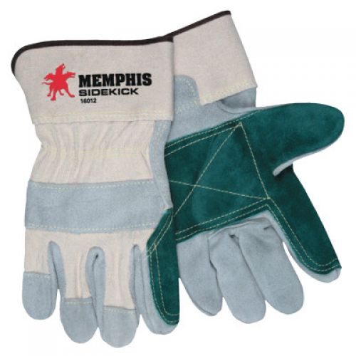 Sidekick Double Select Side Leather Gloves, Medium, Gray/White/Dark Green