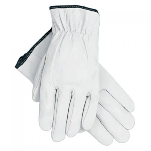 Premium-Grade Leather Driving Gloves, Goatskin, Large, Unlined, Straight Thumb, White