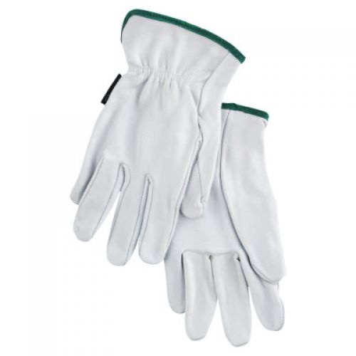 Premium-Grade Leather Driving Gloves, Goatskin, Medium, Unlined, Straight Thumb, White