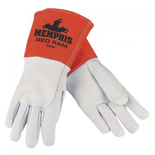 Red Ram Mig/Tig Welders Gloves, Grain Goat Skin, XL, White/Russet