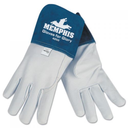 Goat Mig/Tig Welders Gloves, Premium Grade Grain Goatskin, Large, White/Blue