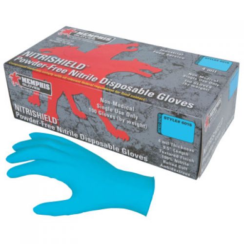 Nitrile Disposable Gloves, NitriShield, Rolled Cuff, Unlined, Medium, Blue, 4 mil Thick, Powder Free