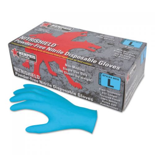 Nitrile Disposable Gloves, NitriShield, Rolled Cuff, Unlined, X-Large, Blue, 4 mil Thick, Powder Free