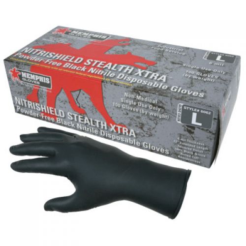 Nitrile Disposable Gloves, NitriShield Stealth Xtra, Rolled Cuff, Unlined, Large, Black, 6 mil Thick