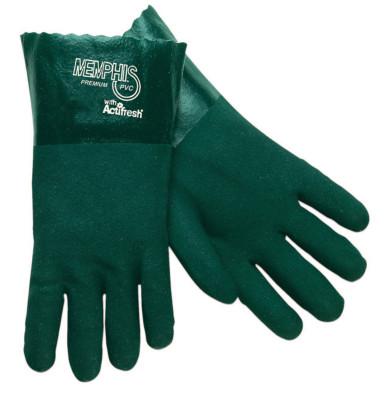 Premium Double-Dipped PVC Gloves, Large, Green
