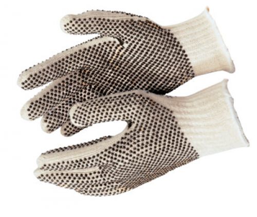 PVC Dot String Knit Gloves, Large, Natural, 2-Sided Dots