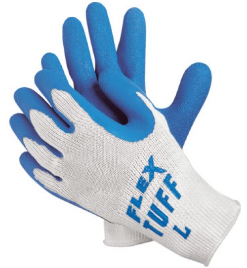 Flex Tuff Latex Dipped Gloves, Large, Blue/White