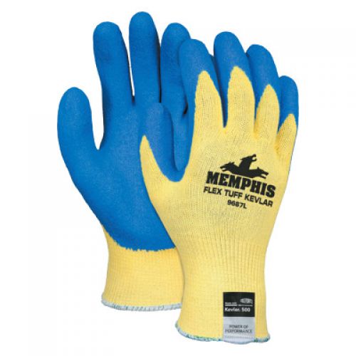 Flex Tuff Latex Dipped Gloves, Large, Blue/White/Yellow