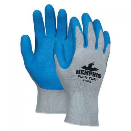 Flex Tuff Latex Dipped Gloves, Large, Blue/Gray/White
