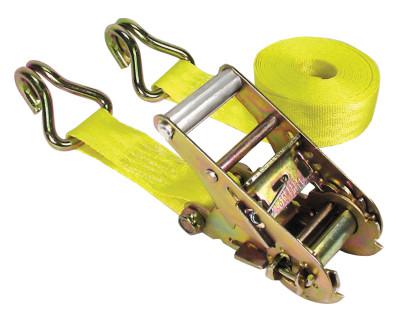 Ratchet Tie-Down Straps, Double-J Hooks, 1-3/4 in W, 15 ft L, 1,666 Load Capacity