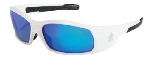 Swagger Safety Glasses, Blue Diamond Mirror Lens, White Frame