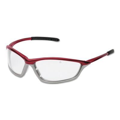 CREWS Shock Protective Eyewear, Clear Lens, Anti-Fog, Crimson/Stone Frame
