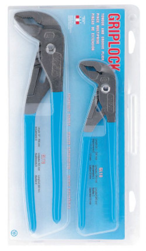 Griplock Tongue and Groove Plier Set, 10 in and 12 in Lengths, Hex Jaw