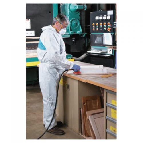 Disposable Protective Coverall 4520 Series, 3 Panel Hood, Elastic Waist & Ankle, Knitted Cuff, White w/Green Back Panel, XL
