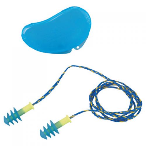 Fusion Multiple-Use Earplug, Thermoplastic Elastomer, Blue/Yellow, Corded