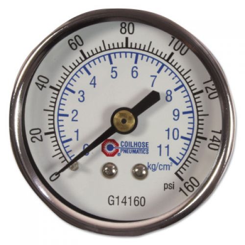 Chrome Plated Gauges, 2 in, 160 psi, Chrome, 1/4 in NPT(M), Center Back Mount