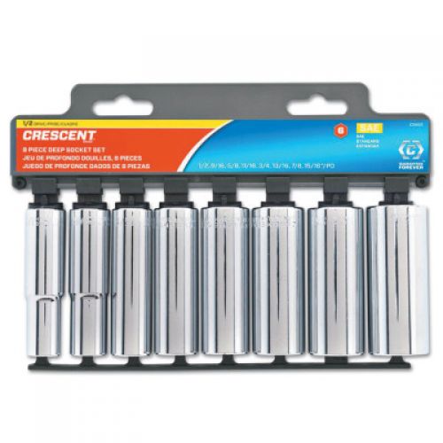 8 Piece 1/2 in Drive Deep Socket Sets, 6 Point, 12 mm - 21 mm, Metric