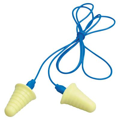 E-A-R Push-Ins w/Grip Ring Foam Earplugs, Polyurethane, Blue/Yellow, Corded