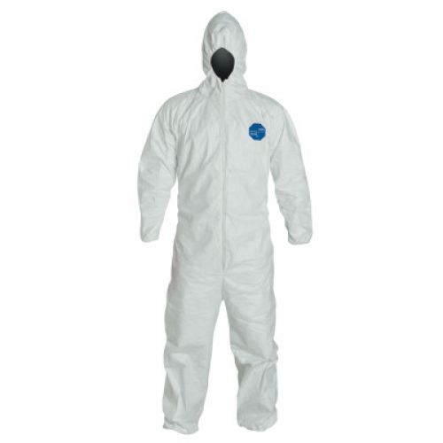 Tyvek 400 Hooded Coverall w/Elastic Wrists/Ankles, White, Large