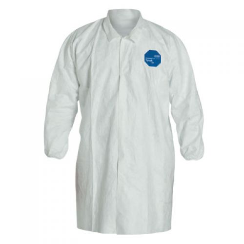 Tyvek Lab Coats No Pockets Knee Length, Large, White