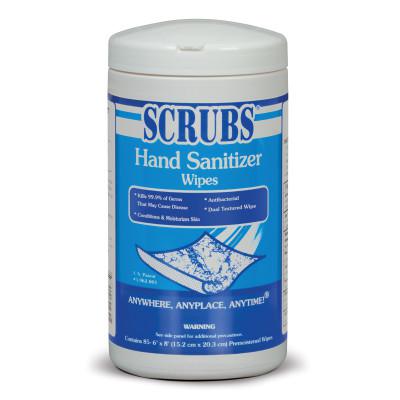 SCRUBS Hand Sanitizer Wipes, 6 in W x 9 in L, Alcohol Scent, 85 Wipes/Container