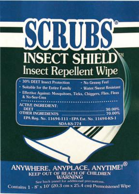 Insect Shield Insect Repellent Wipes, 8 in x 10 in, 0.4 oz, Single Premoistened Packets