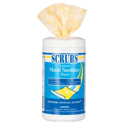 SCRUBS Hand Sanitizer Wipes, 6 in x 8 in, Lemon Scent, 120 Wipes/Container