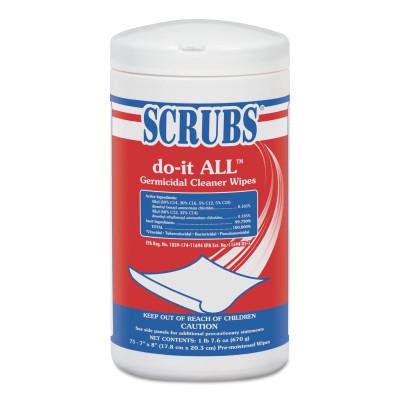 SCRUBS do-it ALL Germicidal Cleaner Wipes, White, 75 Wipes/Container, 6/Case