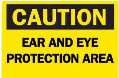 Protective Wear Signs, Caution, Ear And Eye Protection Area, Yellow/Black