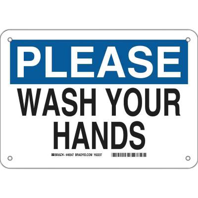 Please Wash Your Hands Sign, 7 in H x 10 in W, Black/Blue on White