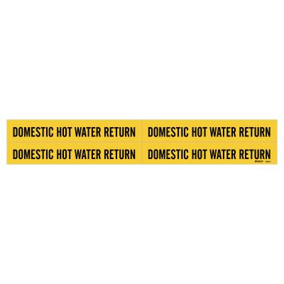 Self-Sticking Vinyl Pipe Markers, Domestic Hot Water Return, Black/Yellow, 7 x 7