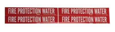 Self-Sticking Vinyl Pipe Markers, FIRE PROTECTION WATER, White on Red, 7 x 14.7