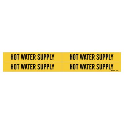 Self-Sticking Vinyl Pipe Markers, HOT WATER SUPPLY, Black on Yellow, 7 x 14