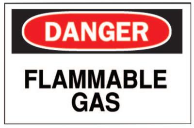 DANGER Flammable Gas Sign, 10" H x 14" W x 0.1" D, Fiberglass