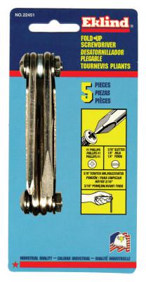 Screwdriver Fold-Up Sets, Phillips; Awl; Slotted, 5 Piece