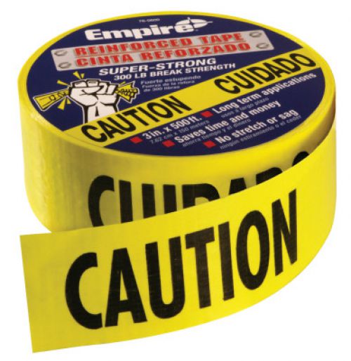 EMPIRE LEVEL Safety Barricade Tape, 3 in x 500 ft, Yellow, Caution