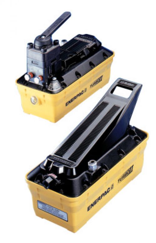 ENERPAC Turbo II Air/Hydraulic Pumps, Dbl-Acting Cylinder, 127cu in Useable Oil Cap. Max