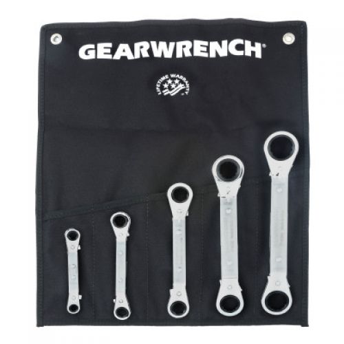 6 and 12 Point SAE 25 Degree Offset Laminated Ratcheting Box Wrench Sets, 5 Pc.