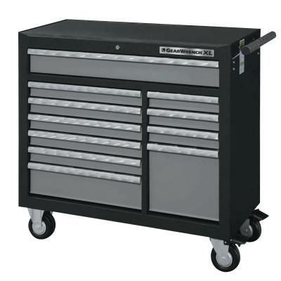 GEARWRENCH XL Series Drawer Roller Cabinets, 42 in x 19 in x 39 in, 11 Drawers,Black/Silver