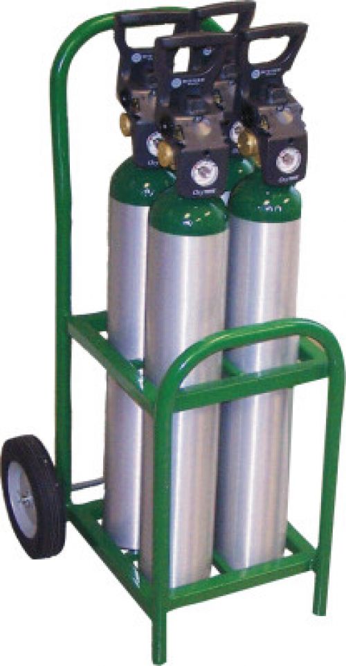 Medical Series Carts, Holds 4 D/E Cylinders, 8" SemiPneumatic, Steel Wheels